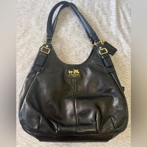 Coach Black Leather Shoulder Bag with Gold Hardware Accents
